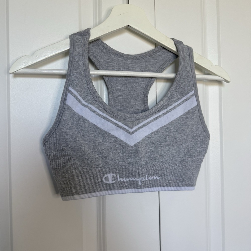 Grey and White Champions Sports Bra Size Small